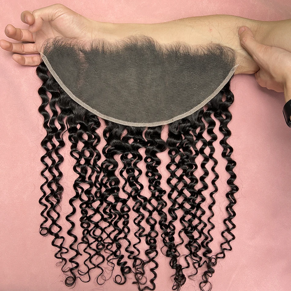 

Натуральные волосы Deep Curly 13x6 HD Lace Frontal, 100% человеческие волосы # Натуральный черный цвет 1B, предварительно выщипанные, обесцвеченные узлы, невидимое кружево, вьетнамские волосы