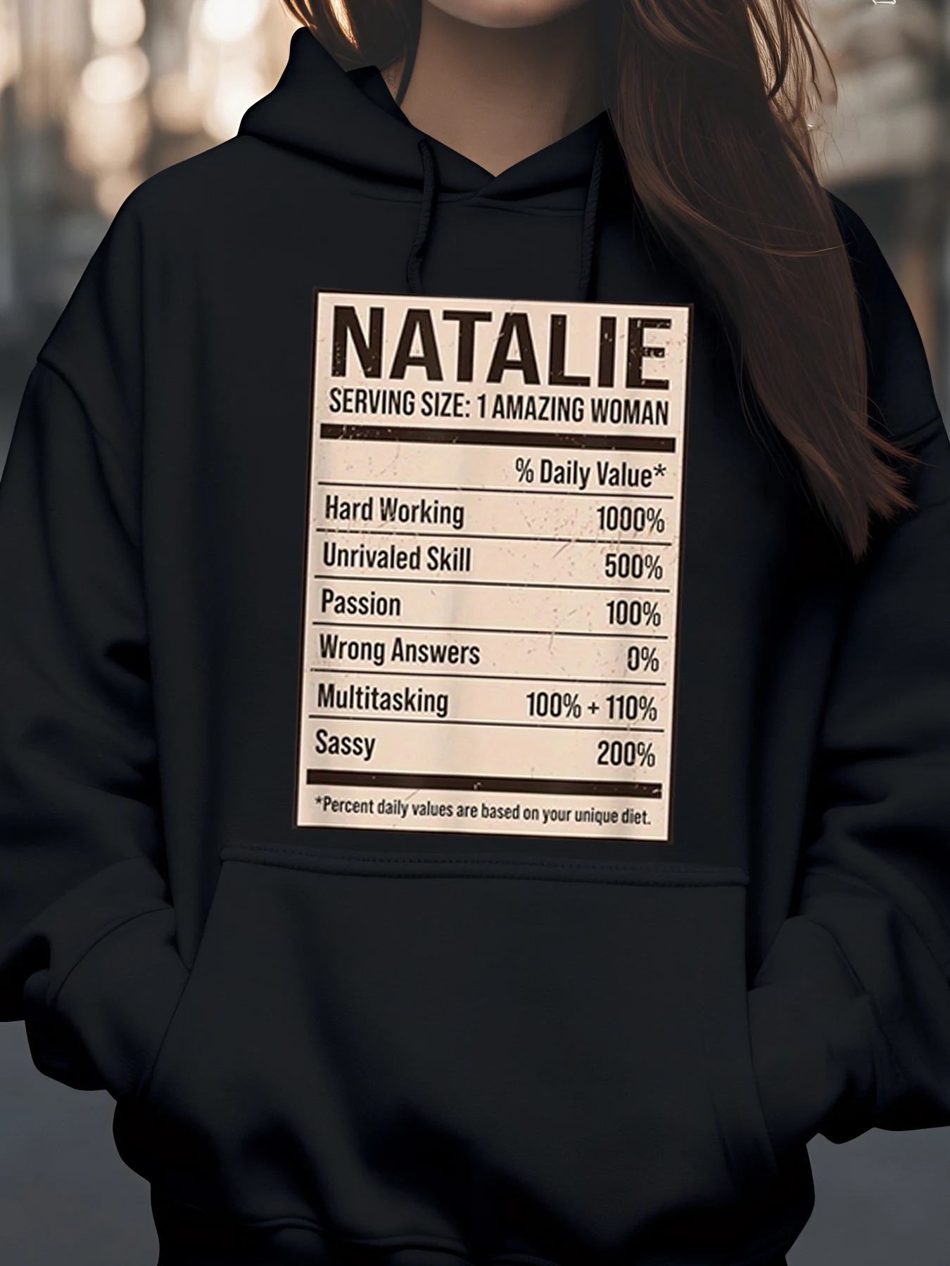 

Natalie Nutritional Label Толстовка с принтом для женщин Повседневная уличная одежда Модный подарок для нее