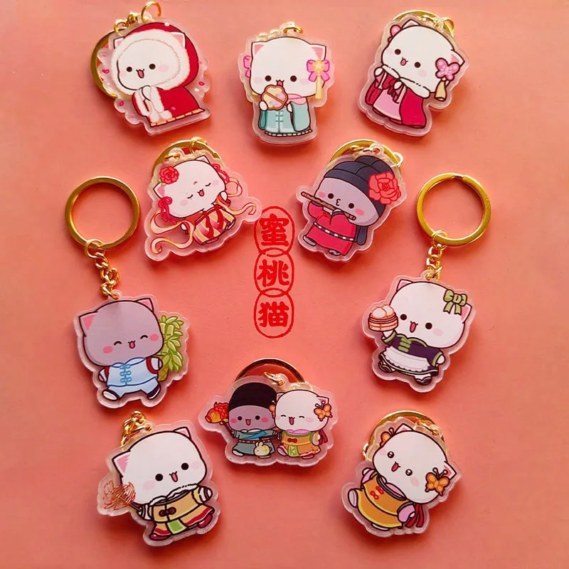 10Pcs New Original Mitao Cat Cute Expression Acrylic Keychain Pendant Kawaii Backpack  Pendant Lovers Keychain Exquisite Gift