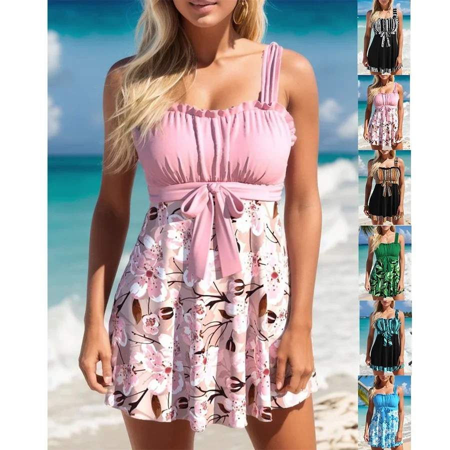 

Summer Fashion Casual Vacation Swimsuit Women's Plum Blossom Printed Bikini Two Piece Set S-6XL