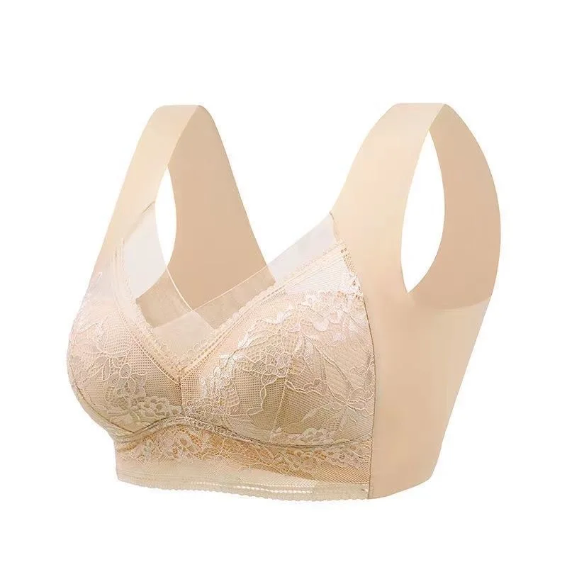 3Pcs Lace Traceless Ice Silk Bra No Steel Ring Fixation Integrated Gathering And Preventing Sagging Bra