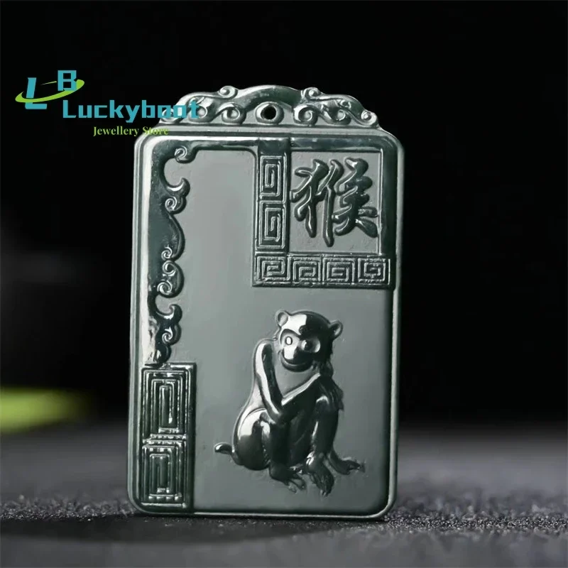 

Hot Selling Hand-carve Cyan Jade Zodiac Monkey Buddha Statue Necklace Pendant Fashion Jewelry Accessories Men Women Luck Gifts