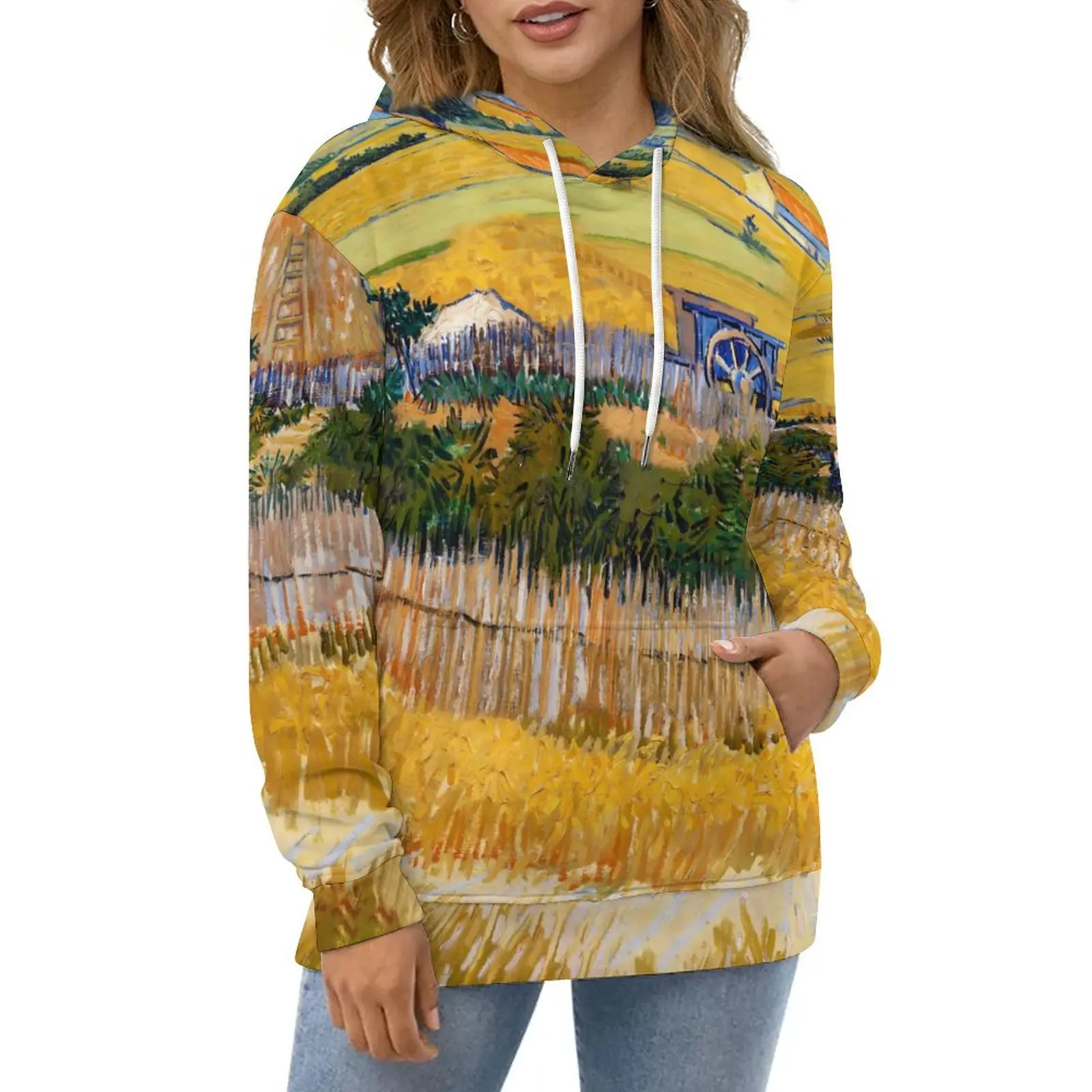 Vincent Van Gogh Hoodies Harvest at La Crau Hip Hop Oversized Hoodie Woman Long Sleeve Cute Custom Casual Sweatshirts