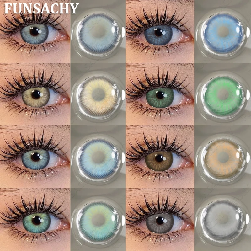 FUNSACHY Modische farbige Kontaktlinsen für Augen, blau/grün/braun, natürliche Linsen, 1 Paar, jährliche Kosmetik, Schüler, farbige Augenlinse