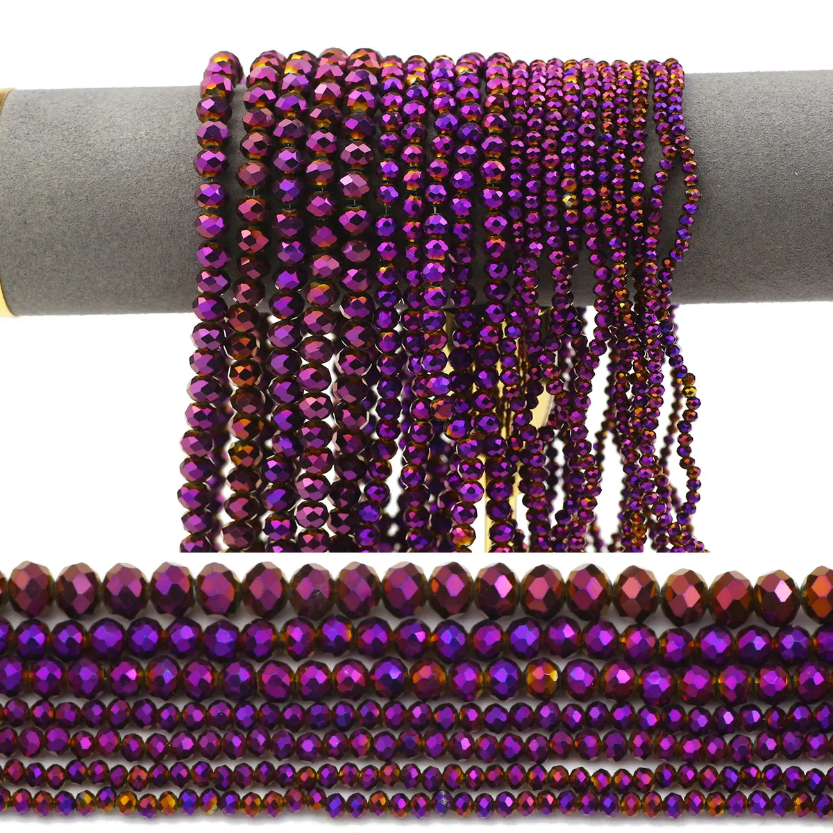 3/4/6/8mm Flat Round Shape Austrian Crystals Plating Purple Color Loose Glass Beads For Jewelry Making DIY Bracelets Necklaces