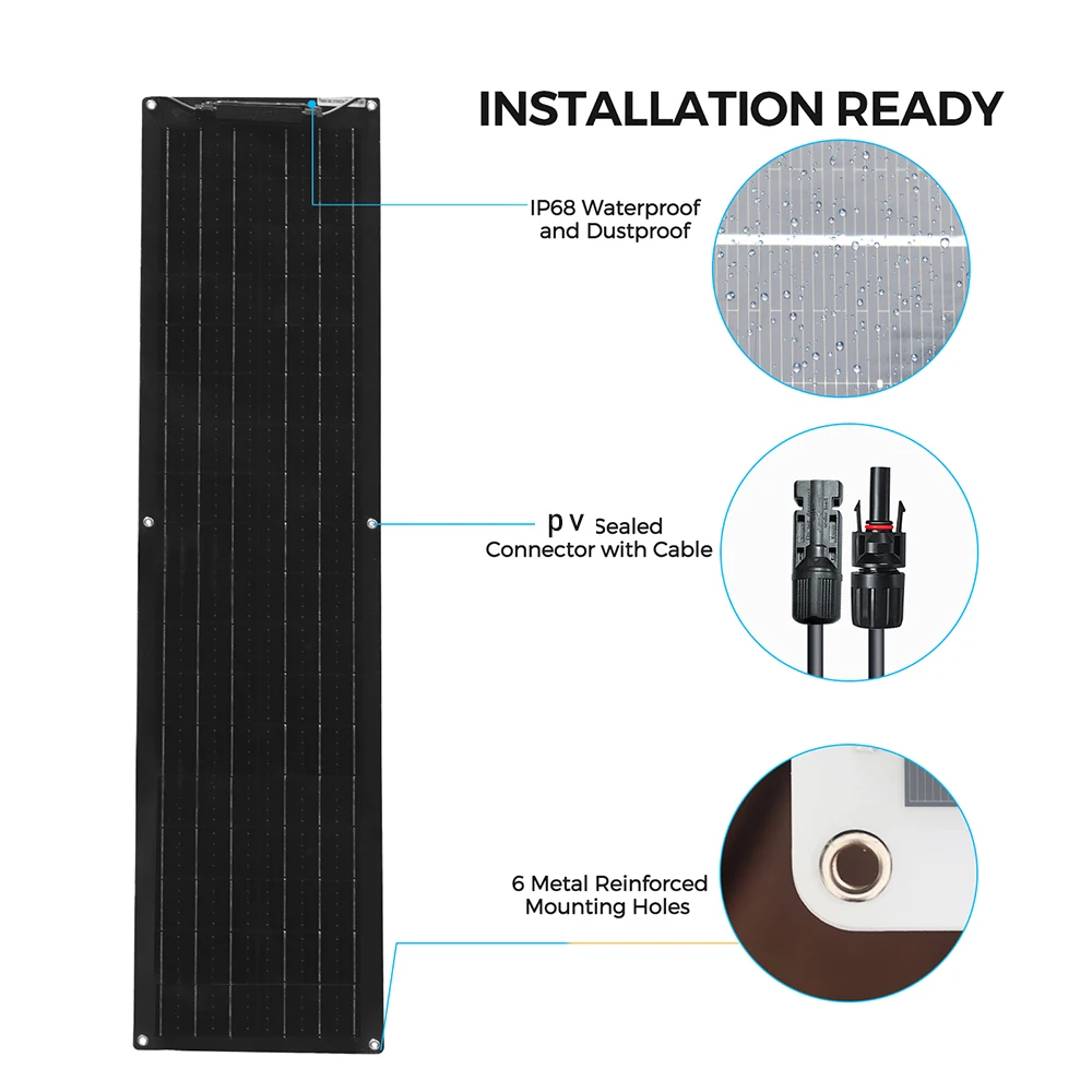 100 Watt Flexible Solar Panel Kit Комплект гибкой солнечной панели на 100 Вт, 12 В, 100 Вт, 50 Вт, высокоэффективные монокристаллические силиконовые