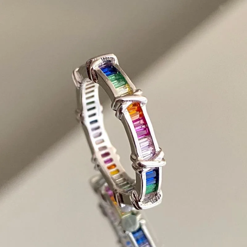 Rainbow Zircon X Line Ring for Women's Light Luxury Small and Unique Design Exquisite Advanced Cold and Individualized Style