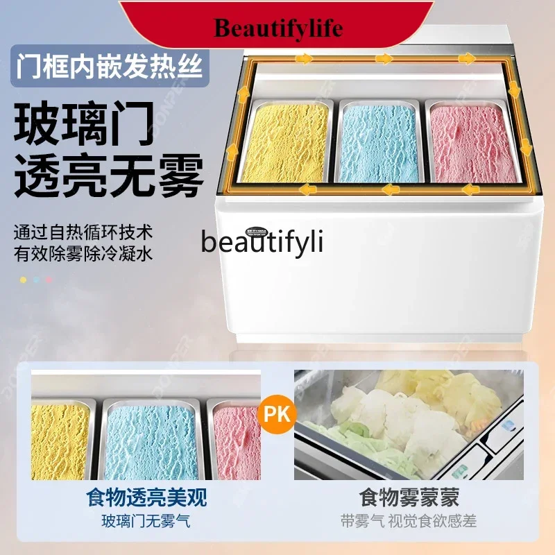 

E132 Ice Cream Display Case Desktop 3 Boxes Frozen Ice Cream Refrigerator Thick Cut Fried Yogurt Display Cabinet