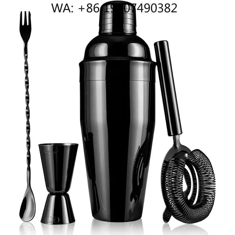 4Pcs Simple Stainless Steel Cocktail Shaker Bar Kit 24oz Martini Shaker Matte Black Basic Mix Tools For Mini Travel Pocket Bar