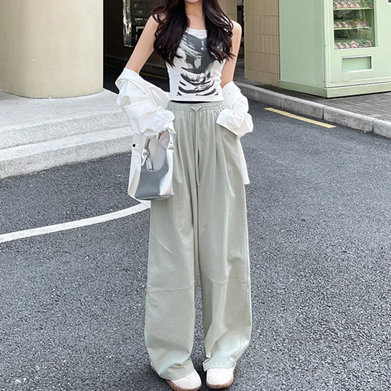 

Летние легкие быстросохнущие брюки, женские повседневные широкие брюки с эластичной резинкой на талии, женские уличные прямые брюки-карго, женские