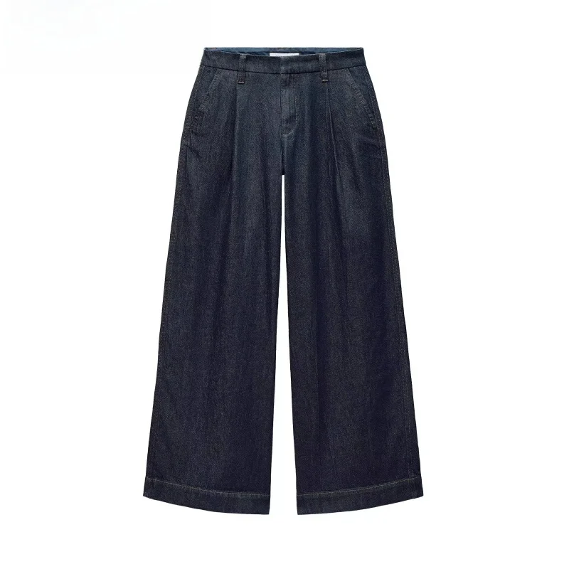 

Spring 2025 Women's Svel Vest Wide Leg Jeans Pleated mid Waist Faion Collar Single Button Closure Color