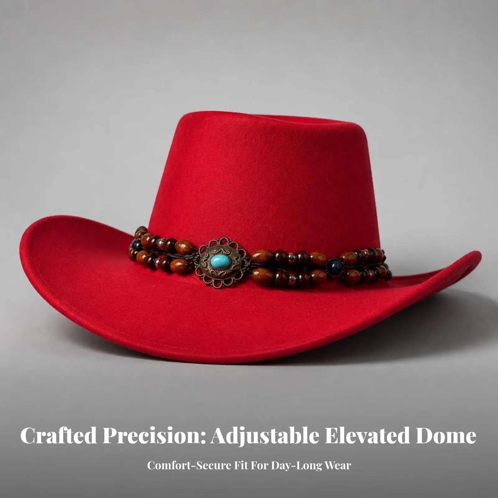 Sun Protection Cowboy Hat with Beaded Band Turquoise Ornament Wide Brim for Outdoor Adventure
