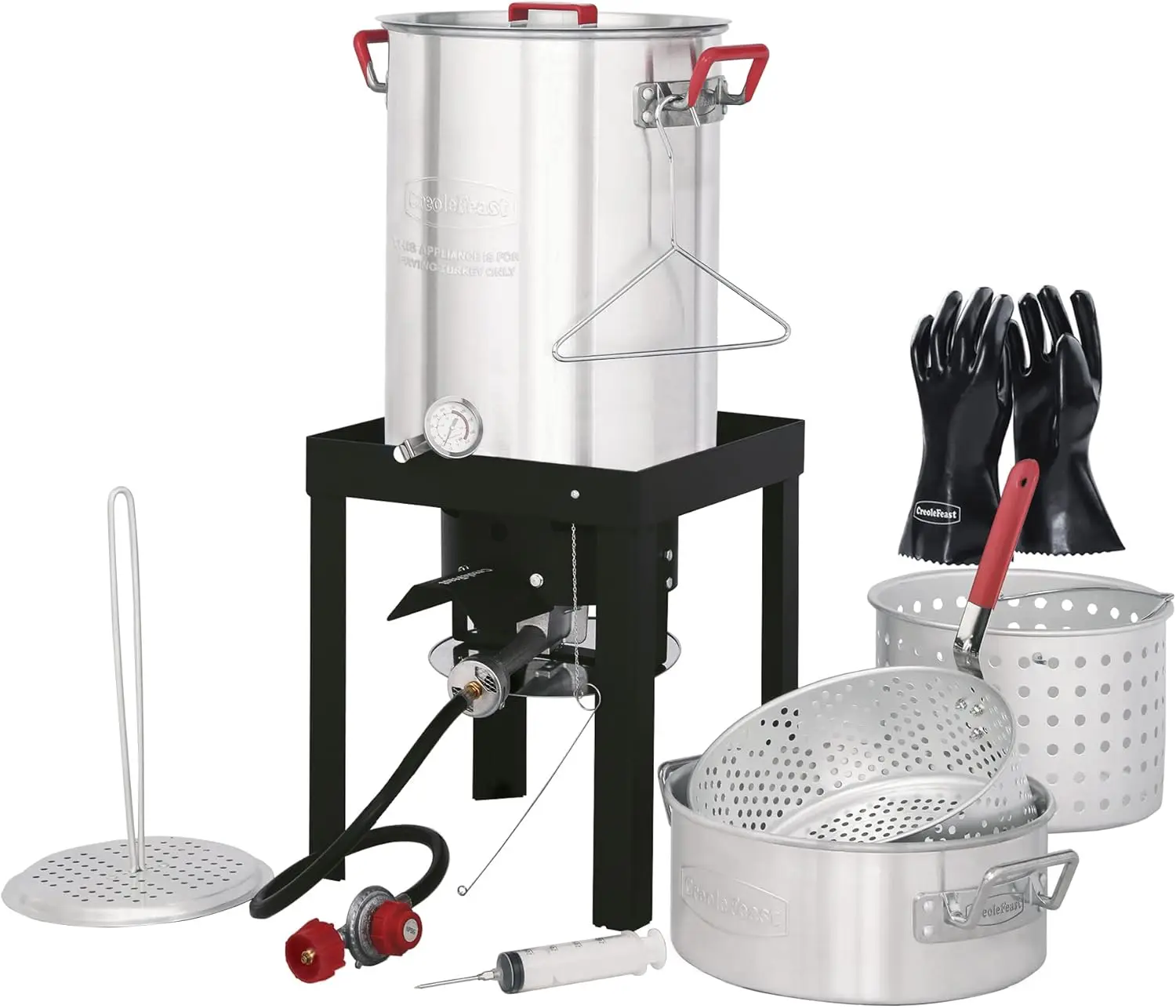 

TFK-TG-3001 30 Qt. Turkey and 10 Qt. Fish Boiler Steamer Kit with High Heat-Resistant BBQ Gloves, Outdoor Turkey Fryer Pot with