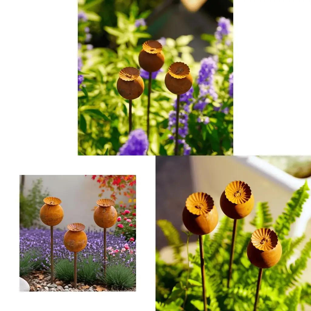  2Pcs Rusty Metal Cornflower Garden Stake Decorative Stake For Outdoor Decoration