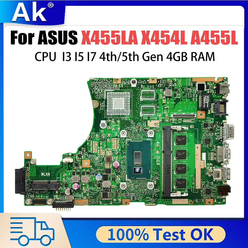 

X455LA Mainboard For ASUS X454L A455L F454L W419L Y483L W409L Laptop Motherboard CPU I3 4th Gen 4G-RAM