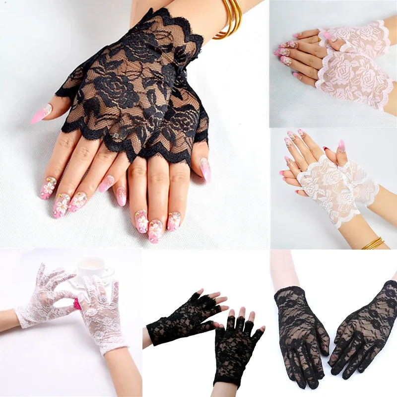 

Spring Summer Sexy Lace Gloves for Women Sunscreen Short Gloves Fingerless Driving Gloves Half Finger Mittens Elastic