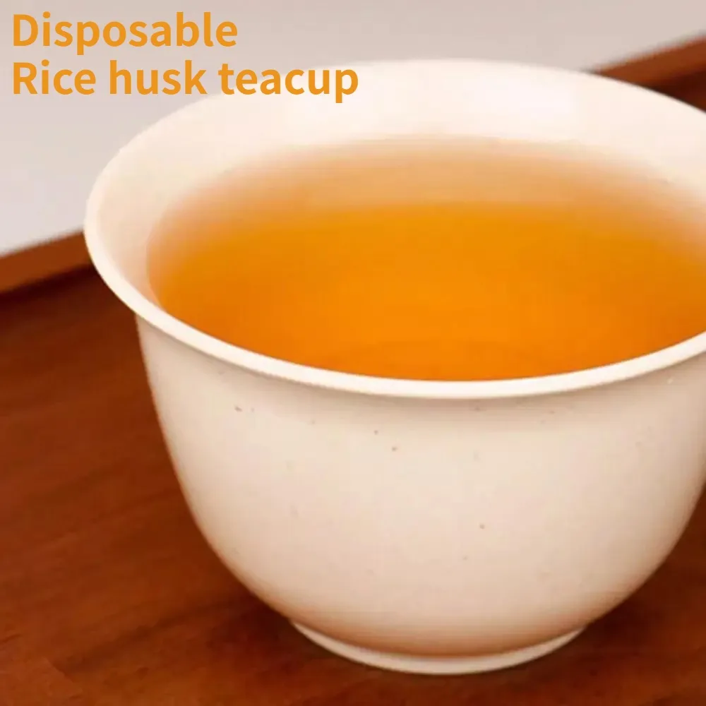 50pcs/pack Heat-Resistant Disposable Kung Fu Tea Cups with Storage Cup Holder Thicken Hardened 60ml Rice Hulls Sample Teacups