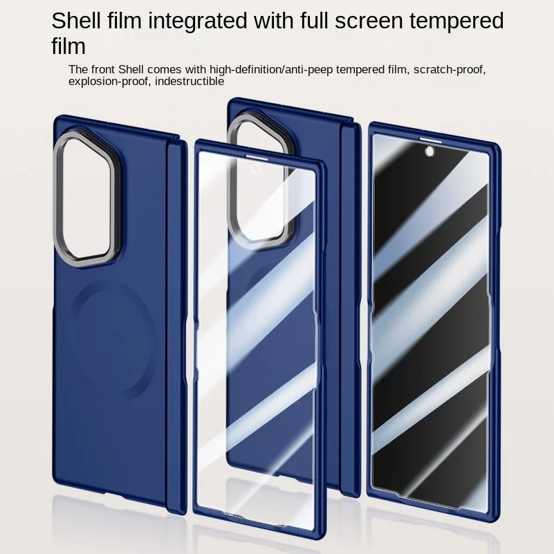 Built-in Magsafe Magnetic with Tempered Glass Film Holder Phone Case for Samsung Galaxy Z Fold 7 Spring Hinge Protect Back Cover