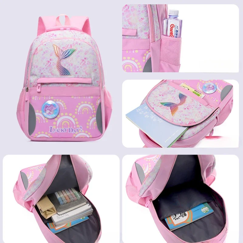 Mochila escolar para niños, bolsa de escuela primaria, bonita cola de sirena, impermeable, ligera, novedad, 024