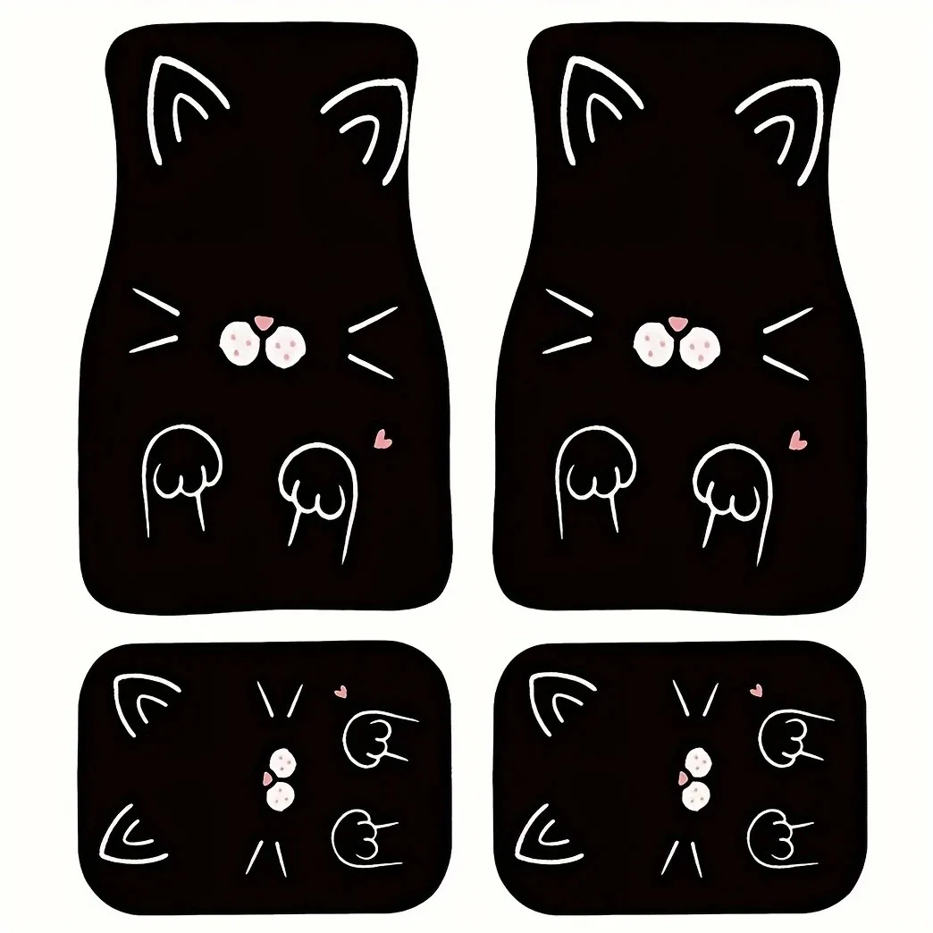 

4pcs Fit Cute Cartoon Cat Print Car Floor Mats, Front And Rear Seat All-Weather Liner Protection for Most Cars, Sedans, Suv, Van