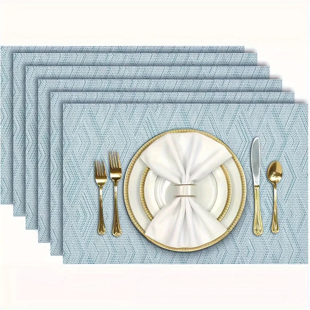 2/4/6-Piece Set, Light Blue Heat-Resistant Place Mats, Washable PVC Table Mats, 3D Diamond Pattern Woven Vinyl Plastic Place Mat