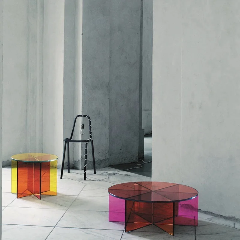 

Italian tempered glass coffee table round table living room sofa edge small low table high-end Italian minimalism