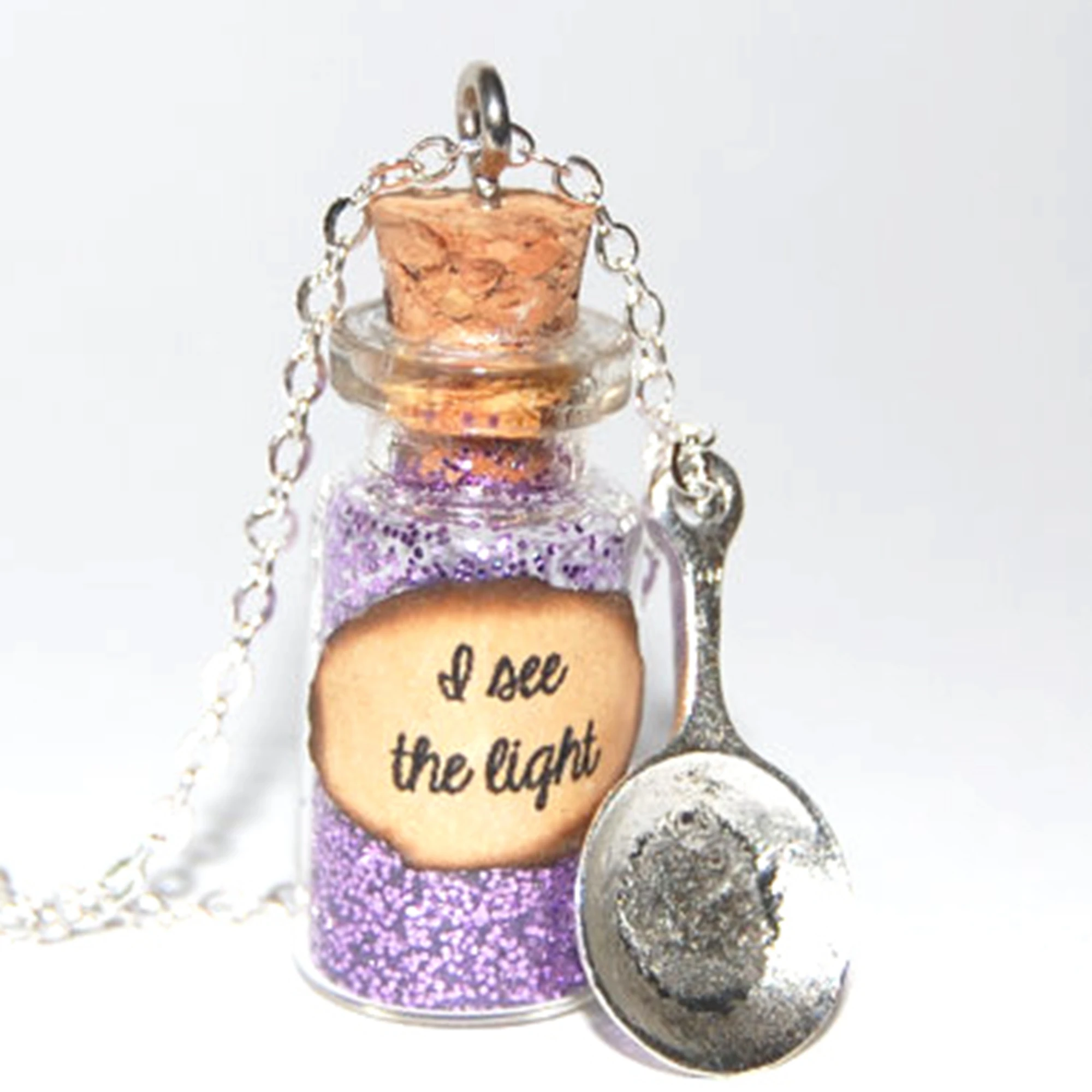 12pcs/Lot Tangled Handmade Glass Bottle Necklace I See The Light Message Silver