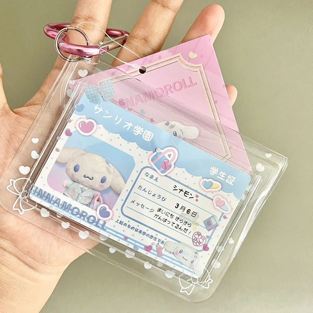 MINISO Kids PVC Transparent Kuromi 3-Inch Card Holder Cute Hello Kitty Melody Student Id Bus Card Protective Cover School Bag