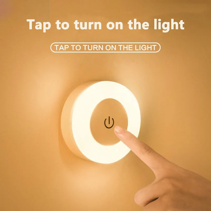 

Mini LED Touch Sensor Light USB Energy Saving Light Rechargeable Kitchen Bedroom Magnetic Wall Light Round Portable Night Lights