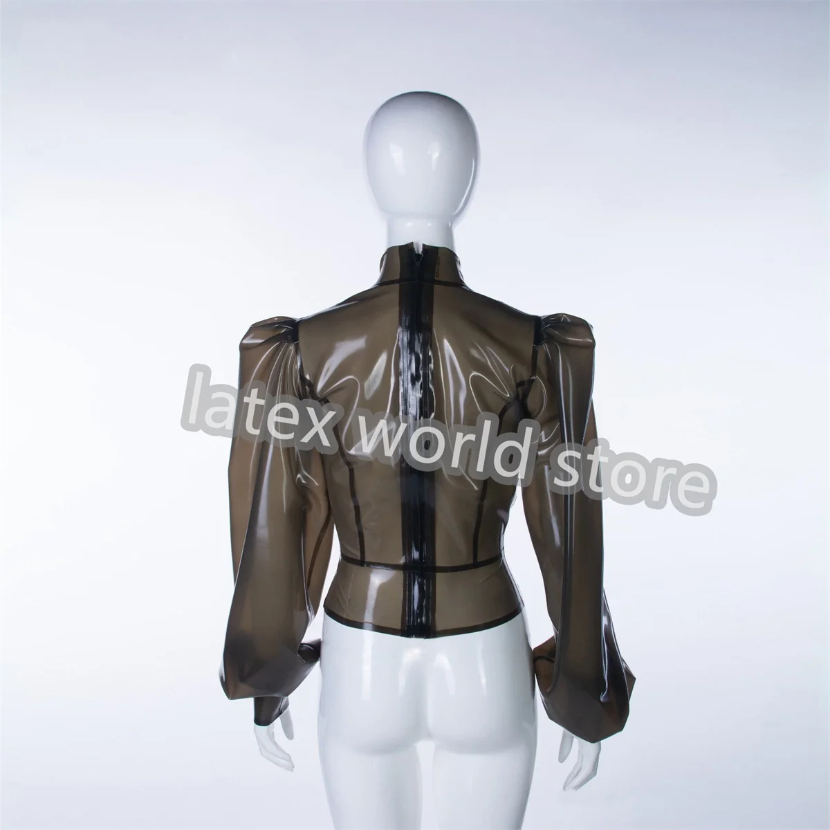 

Женские латексные рубашки с пышными рукавами, резиновые топы с молнией сзади, для косплея, фетиш, 0,4 мм