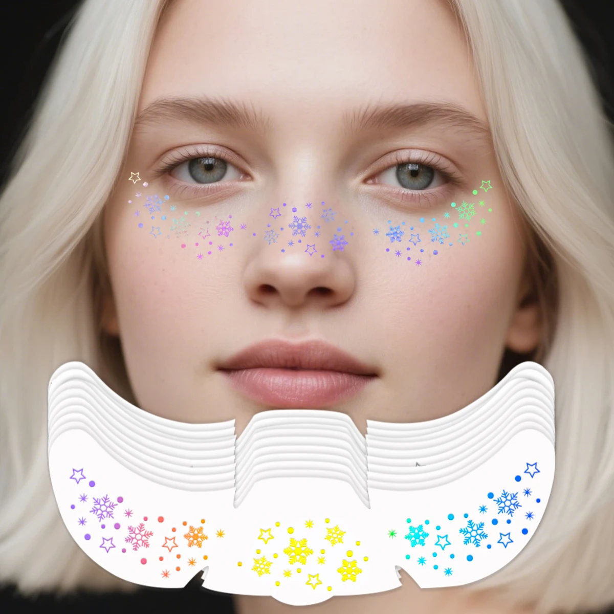 10 قطعة عيد الميلاد الوجه لصاقات وشم الليزر ندفة الثلج نجوم البولكا نقطة النمش وهمية ملصقات الوشم المؤقت لمهرجان الحفلات #1