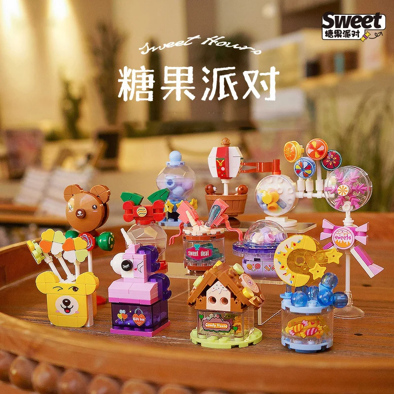 Building Blocks Candy Party Cute Cartoon Snack Decoration Patchwork Decoration Toy Lollipop Table Ornament  Creative DIY MINI