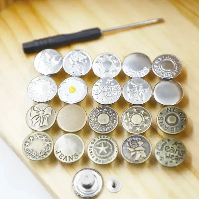 1-4er-Set Jeansknöpfe mit Schraubendreher, Nähzubehör für Kleidung und Hosen, Taillenverlängerungsknopf 17mm, nagelfreier Taillenverlängerer