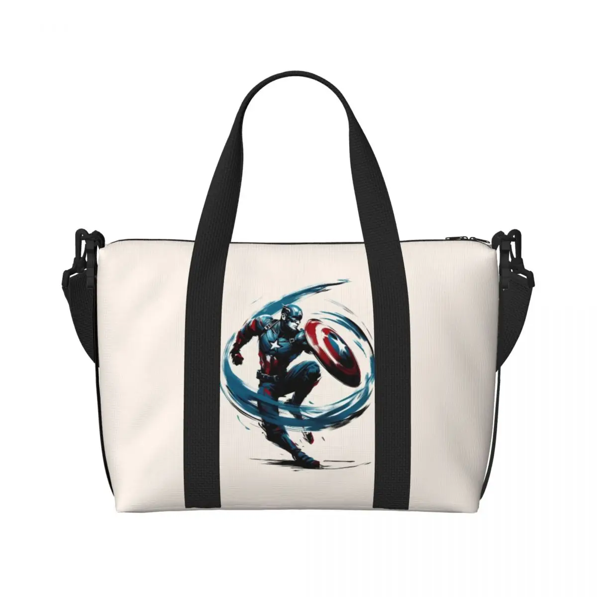 

Custom Captain America Tote Bag Women Large Capacity Cool Superhero Gym Beach Shoulder Travel Bag