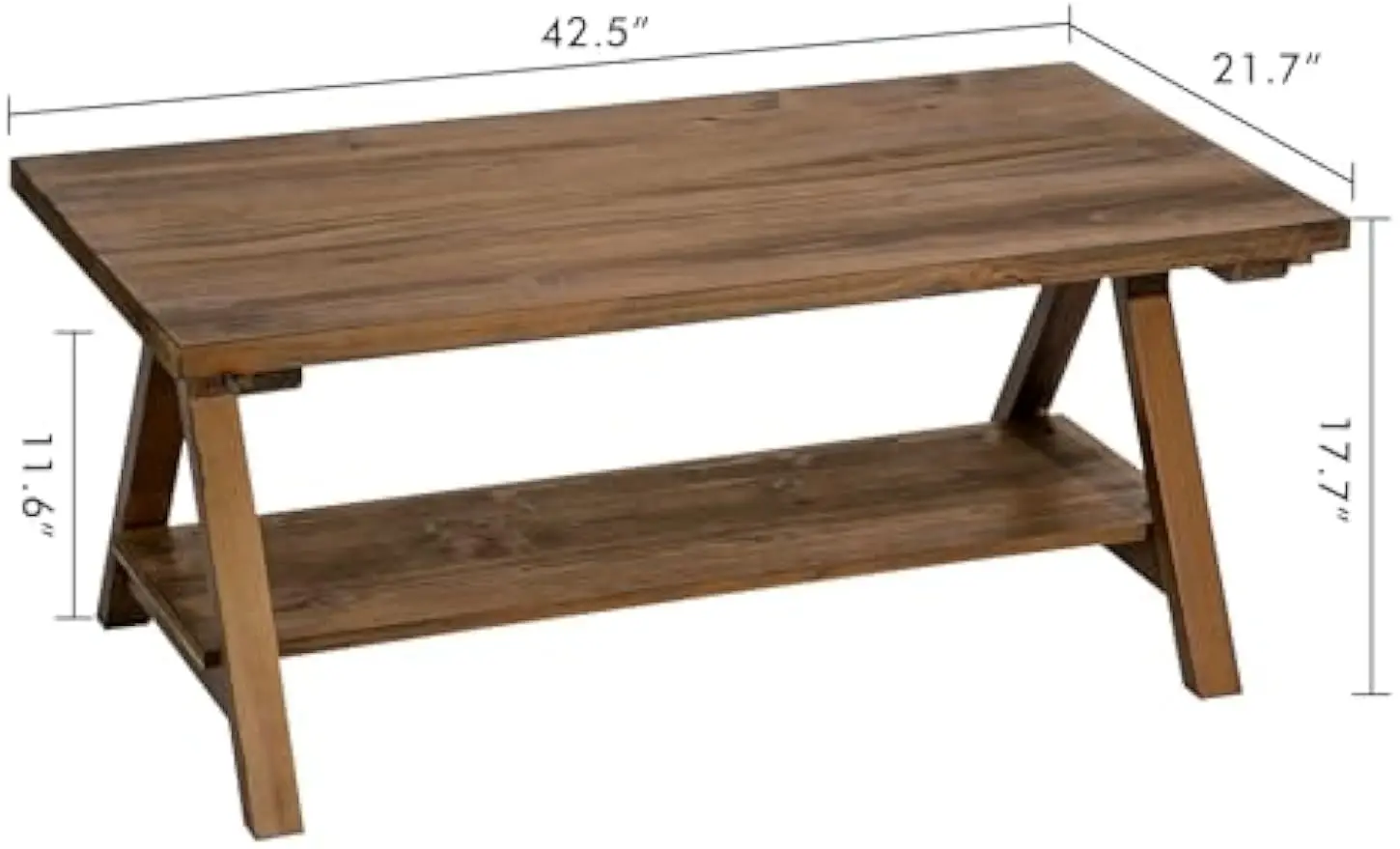 Mesa de centro de madera rústica para sala de estar, 42,5 ", rectangular, sólida, Ta