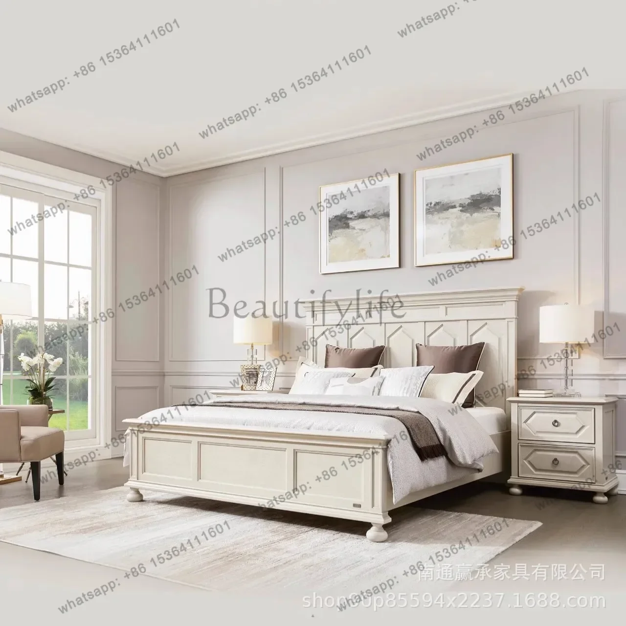 PG  Solid Wood Bed Double Bed North Master Bedroom Carved Bed
