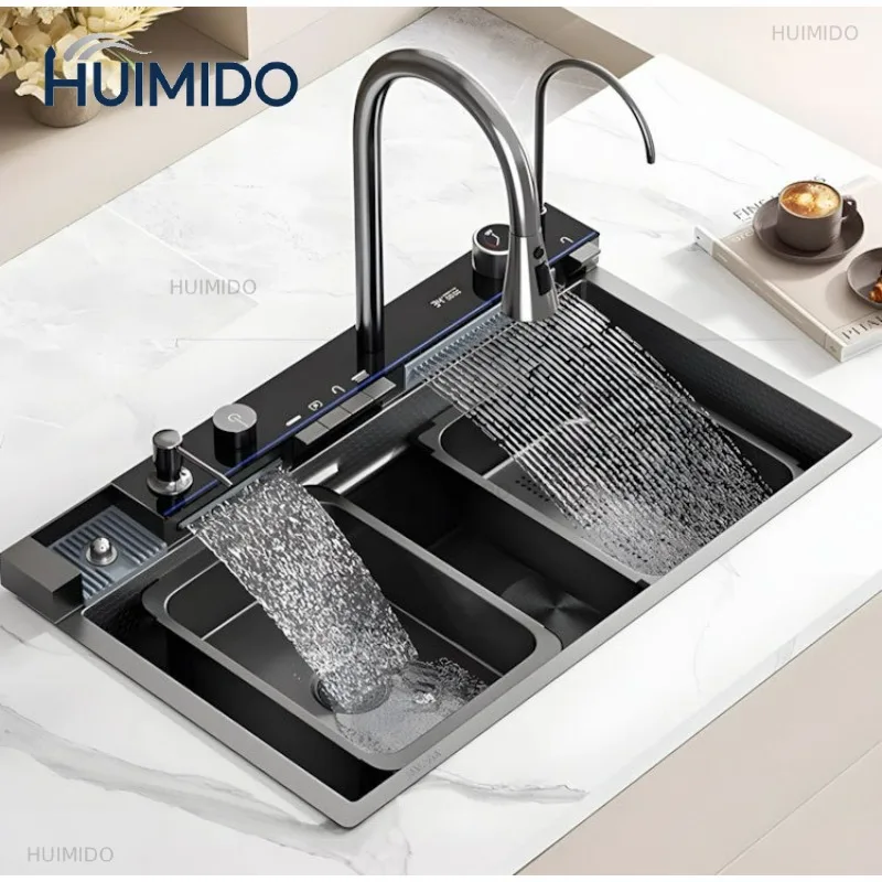 Integrated Digital Multifunctional Kitchen Sink Stainless Steel Large Single Slot Integrated Faucet Soap Dispenser Cup Washer