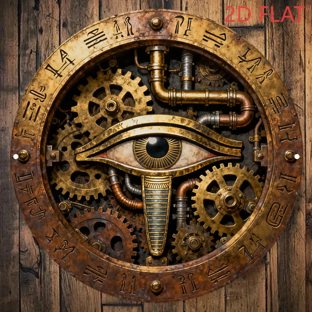 Steampunk Mechanical Eye Wall Art 8x8 Inch Vintage Metal Sign Egyptian Gear Decor for Home Bar Man Cave Unique Gift
