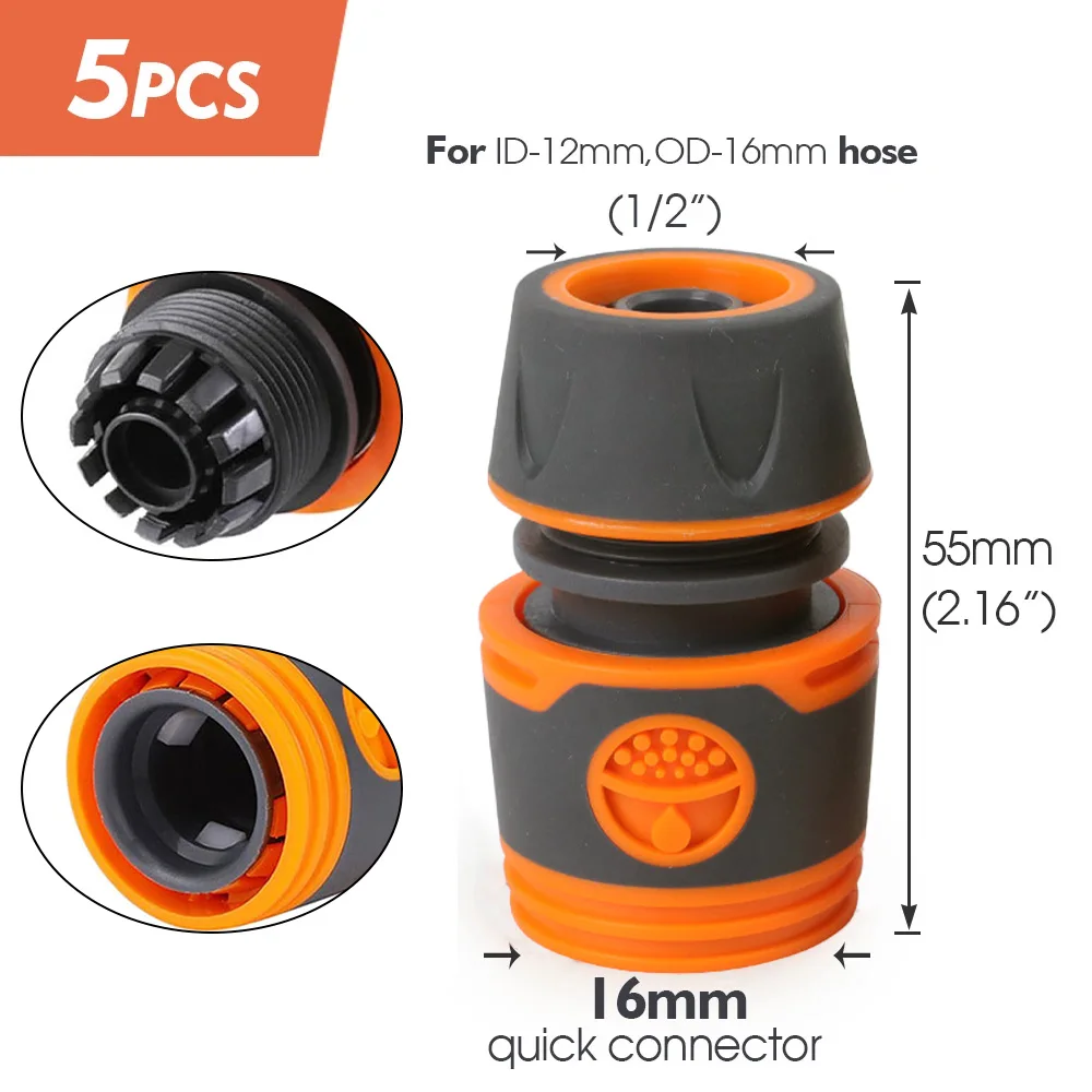 5 Stück 1/2" 3/4" Gartenschlauch-Schnellverbinder zur Reparatur und Verlängerung von Wasserschläuchen, 12mm 16mm Bewässerungsrohr-Kupplungsadapter