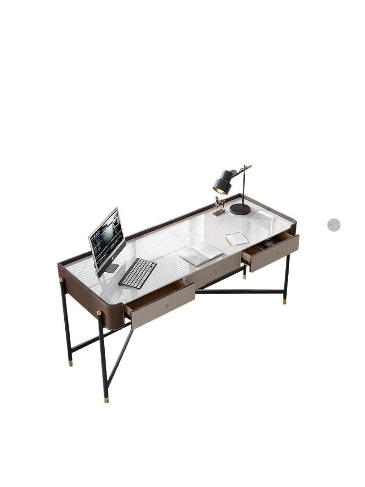 Minimalist rock slab saddle leather desk study light luxury modern simple writing desk office table and chair