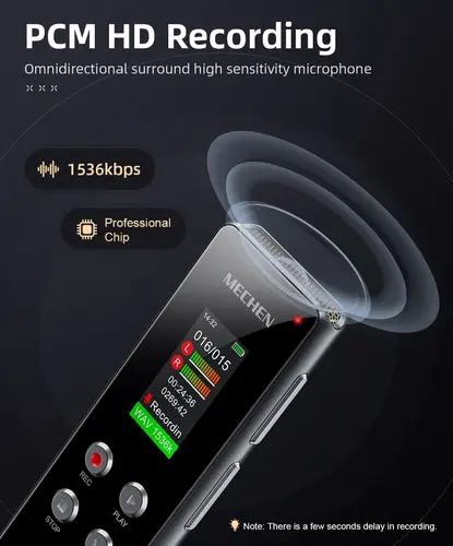 Imagen 2 del producto Grabador de voz digital dictáfono de 64 GB, activado por voz con reproducción para reuniones y presentaciones, línea codificada, USB C, 1536 Kbps