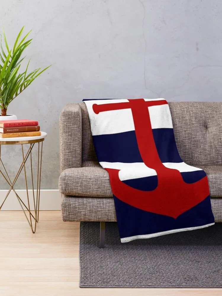 Nautical Red Anchor On Navy Blue Stripes Throw Blanket Soft Big Blanket Loose Blanket Blanket For Baby