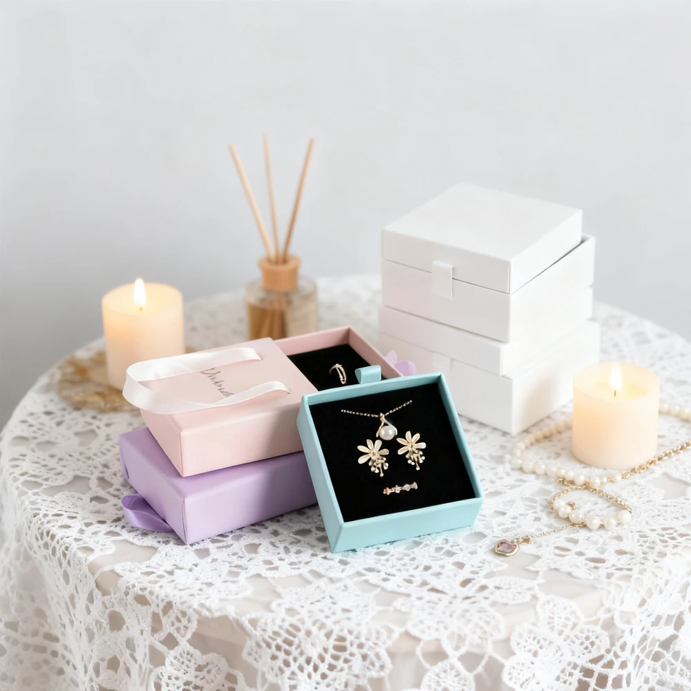 

50Pcs Custom Logo Orange Wedding Favors Gift Jewelry Drawer Box Portable Ring Earrings Bracelet Packaing Paper Boxes with Handle