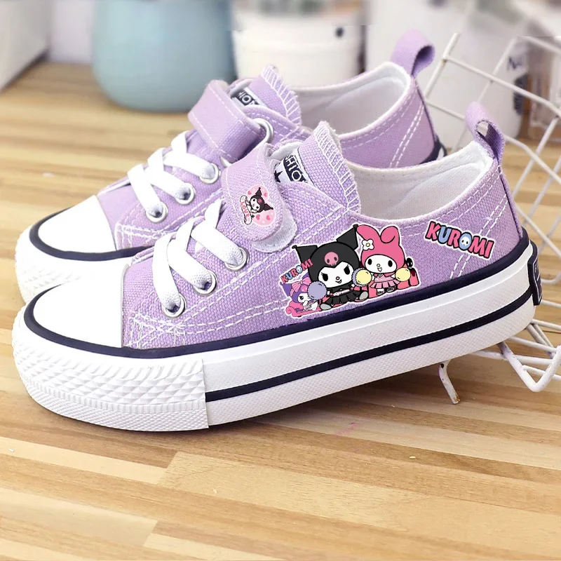 Sanrio Kawaii Kuromi Girls\' Canvas Shoes My Melody Anime Cartoon Lovely Fashion Exquisite Breathable Children\'s Low-cut Sneakers