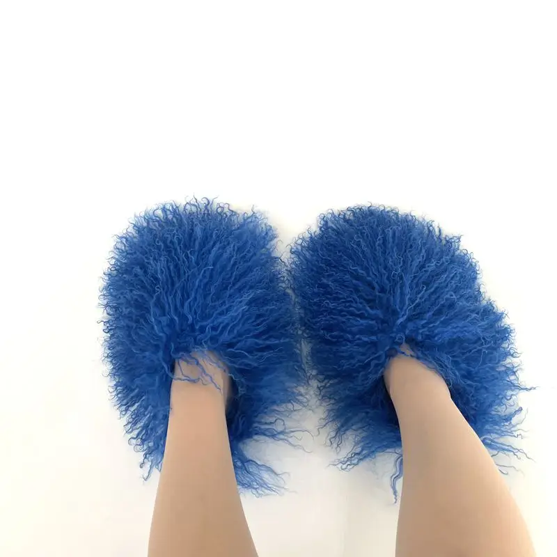 

Women Plush Flat Shoes Outdoor Indoor Fashion Slippers Mongolian Fur Slides