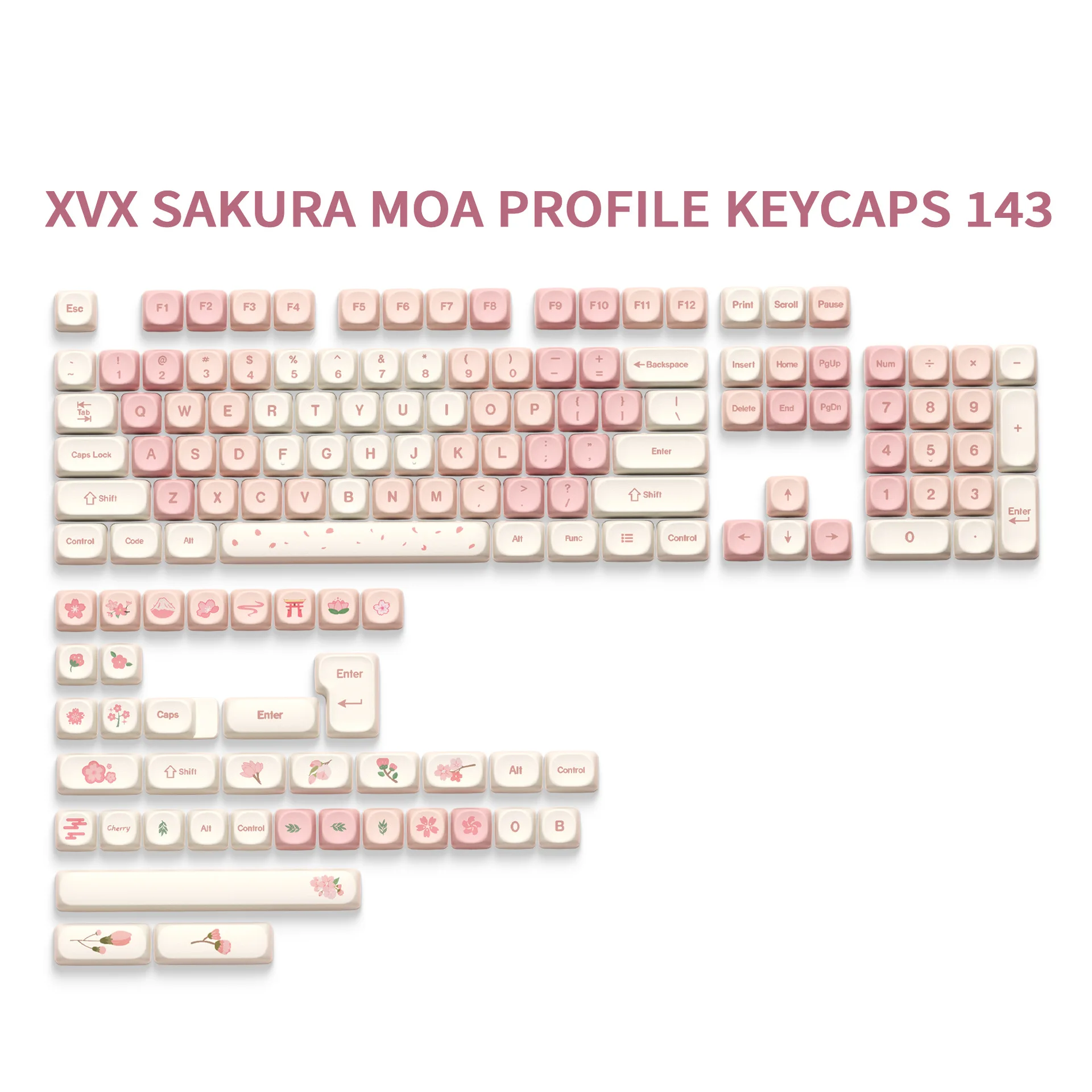 143 Keys Pink Cherry MOA Profile PBT Keycaps Customs Dye Sub Key caps for 61/87/104 Cherry MX Switch Gaming Mechanical Keyboard