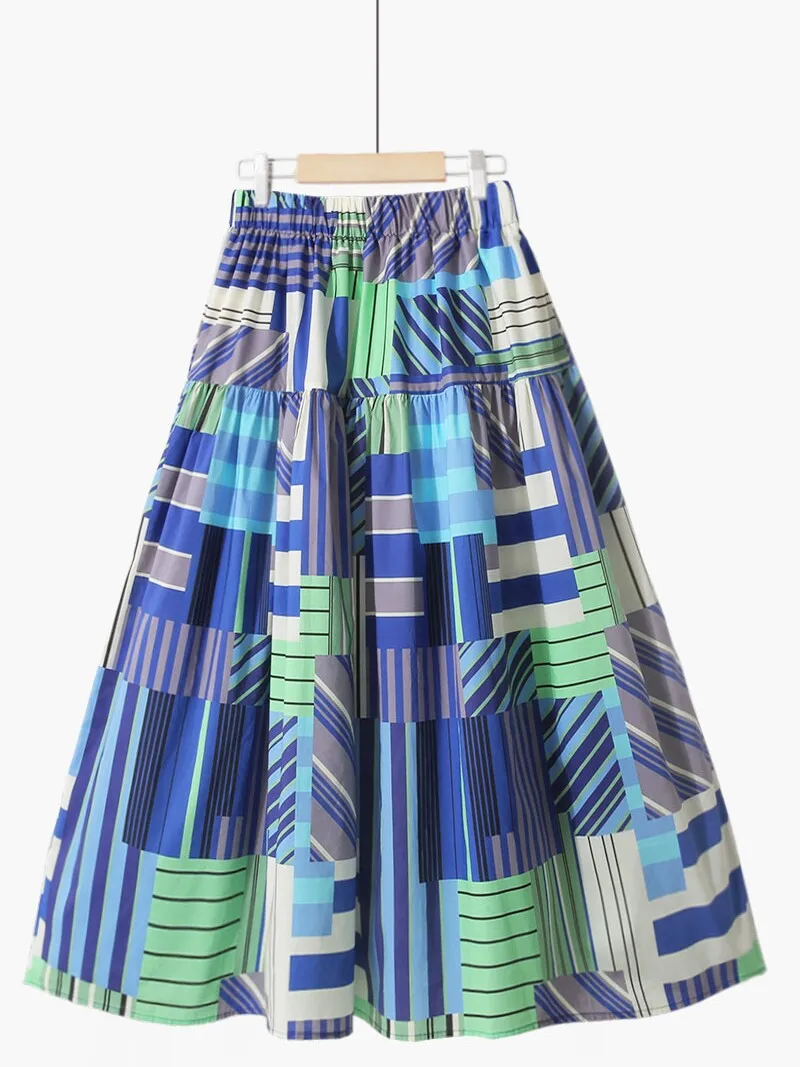 New Fashion Contrast Color High Waist Splicing A-line Skirt Niche Colorful Irregular Stripes Skirt