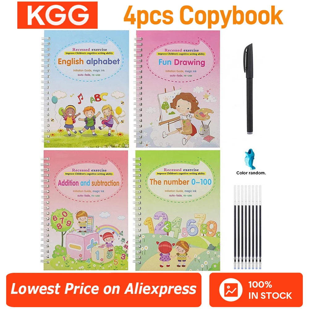 

4PCS Magic Copybook Drawing Toys Kids Montessori Reusable Pen Control Training Writing Sticker Learning Educational Toy Children