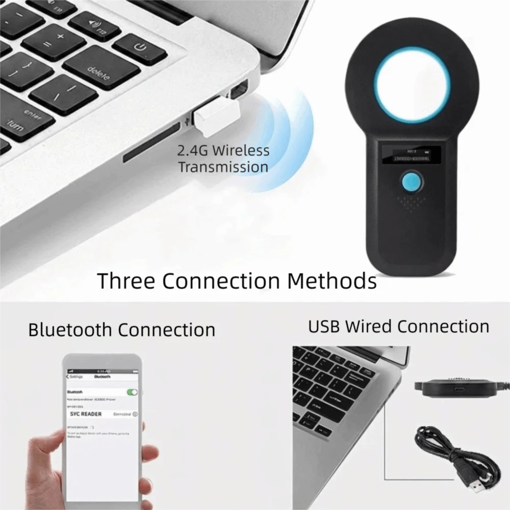 Handheld Pet ID Detection Portable Data Storage Animal RFID Reader Bluetooth Connectivity Rechargeable Pet Chip Scanner Farm