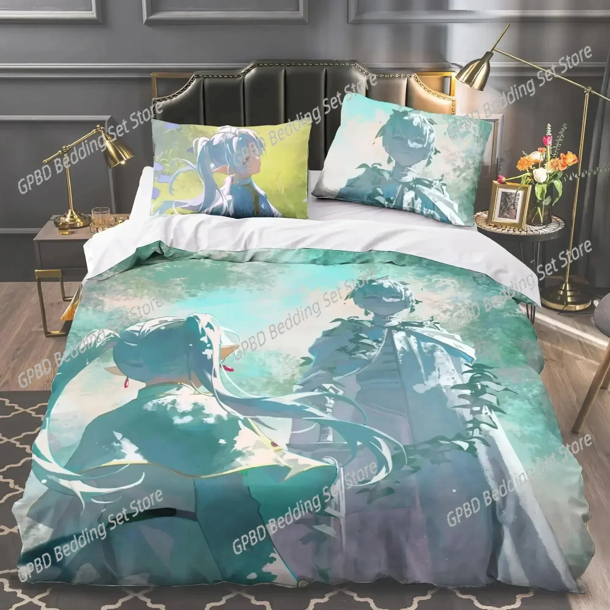 New Anime Print Frieren Comfortable Duvet Quilt Cover Pillowcase Bedding Set Children Bedroom Decoration Home Textile